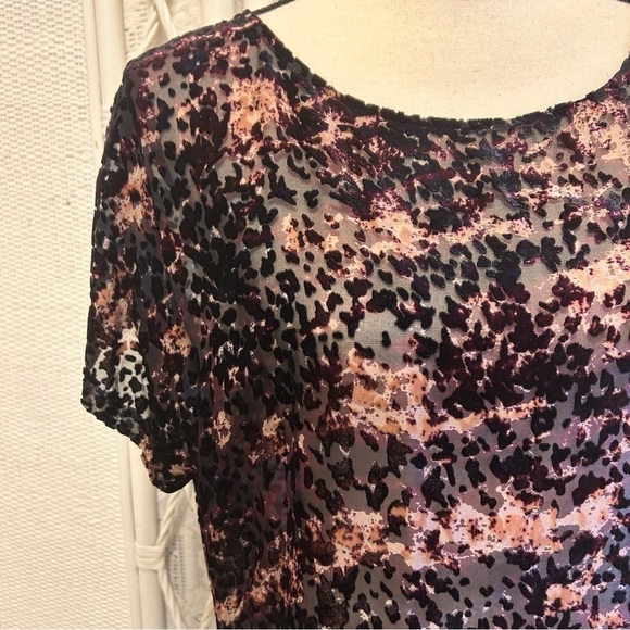 Club Monaco Top Pink Black Burnout Velvet Cheetah Print Sheer Mesh size Small - Picture 4 of 16